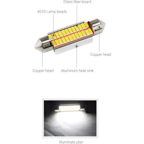 4014 C5W C10W LED-pære, 31mm 36mm 39mm 41mm, til indvendig nummerpladebelysning, 12V 3W