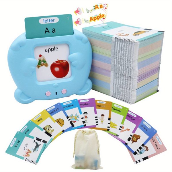 510 ord Alfabetet Talande Flash-kort för småbarn, pedagogiska lärande interaktiva leksaker, förskola Montessori-talleksaker blue