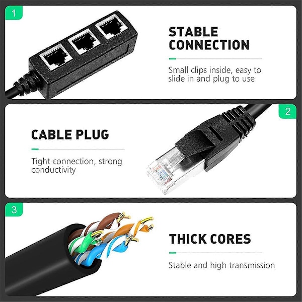 RJ45 Ethernet-delareadapter, Ethernet-delare 1 till 3, för hem, kontor, skola nätverksutbyggnad
