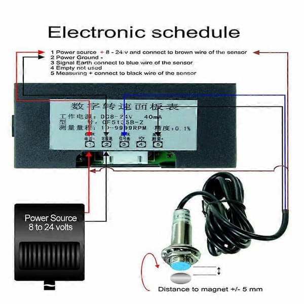 4 Digital LED Tachometer Omdrejningstæller + Hall Sensor DE