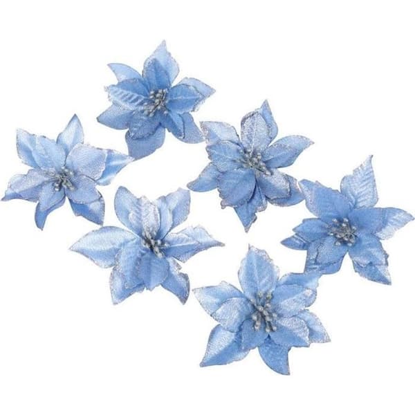 Kunstig juleblomst - Blå julestjerne - 6 stk - 13 cm - Innendørs dekorasjon