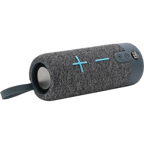 Grå bærbar trådløs Bluetooth-højttaler med dyb bas og kraftfuld 360° lyd