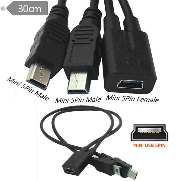 U2-069-tc004 Mini USB 2.0 Hunn til Dobbel Mini USB 5-pins Hann Splitter Forlengelsesladekabel