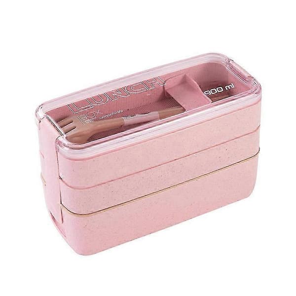Bärbar Bento Box, 3-lagers Lunchlåda, 900ml Vetehalm Matlåda Beige