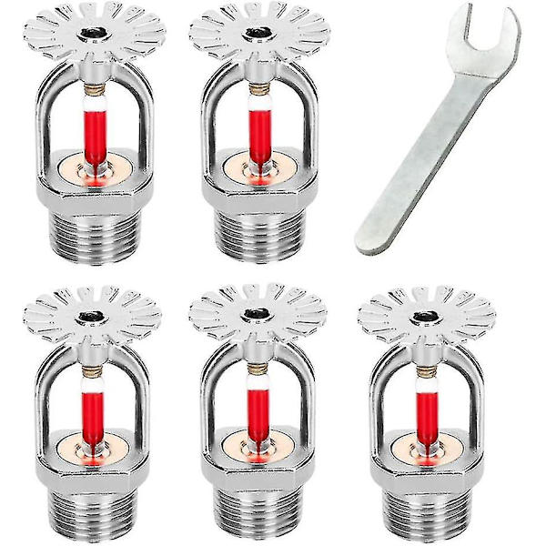 5-pack Brandsprinklerhuvud & Nyckel 155 Hängande Typ, Brandsprinklerhuvuden 1/2\" Tumsgänga 68c Snabb Respons Vattenspray Nedåt 1/2\" Npt För Hem/Kommersiell