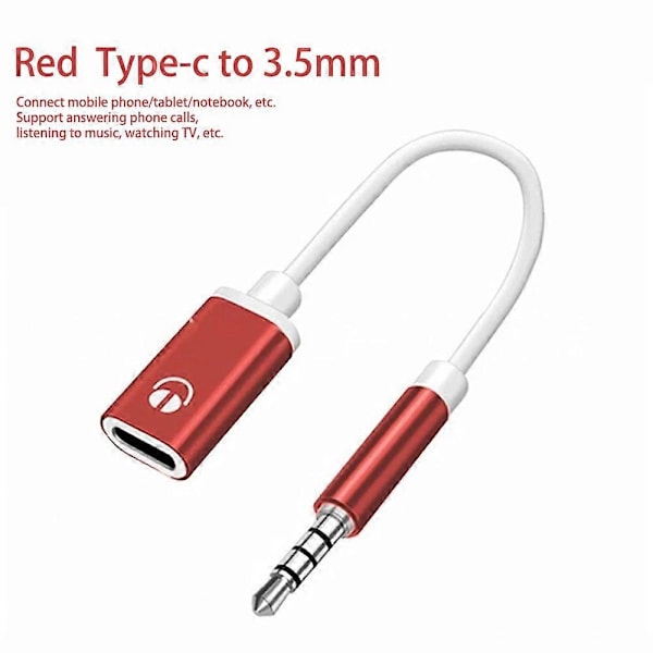 3,5 mm hann til Type-C hunn hodetelefonkonverter Flat Adapter Analog Rund S5J7-FARGE: rød