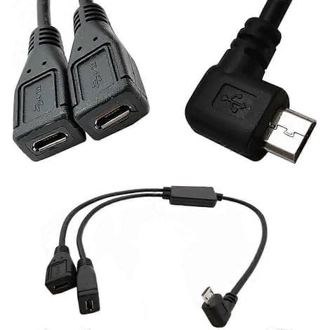 Micro USB 5-pin hann til 2-hunn splitterkabel, rettvinklet ladekabel
