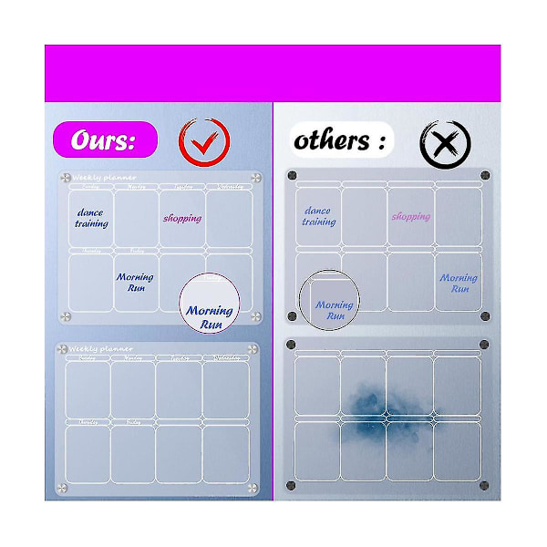 Magnetisk whiteboardkalender för kylskåp, akryl, veckoplanerare, transparent, magnetisk, raderbar, magnetisk A
