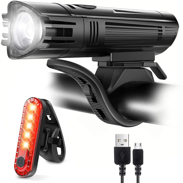 Super Bright sykkellyssett, kraftig LED USB oppladbar frontlykt og baklykt bak, vanntett-jbk