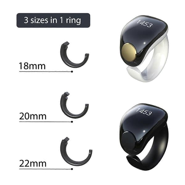 Smarte Ringe Tasbih Tæller Ringe Bluetooth Elektronisk Finger Tæller APP Support Vandtæt 4 Cifret Finger Tæller Sort
