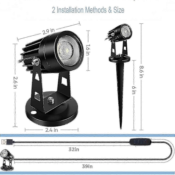 2 st LED Spotlights Inomhus Kompatibla Växter, 3 Färgers Accentbelysning Dimbar Uplights Spotlight Lampa Med Dimmer Ny