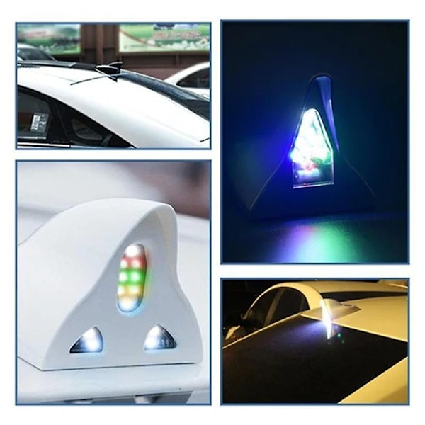 Solcellsdriven Hajfens Antenn för Biltak med LED Blinkljus 18LEDs Ljussensor Vibrationssensor Lampa