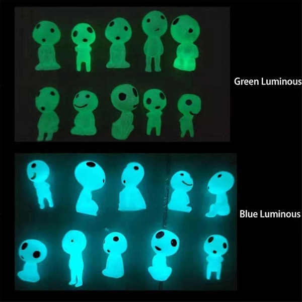 10 stk Lysende Alver Mini Figurer Akvarium Dekor Kodama Gløder i Mørket Figurer Hage Mikro Blomst Pottet Landskap Ornament - FARGE: Blå 10 stk