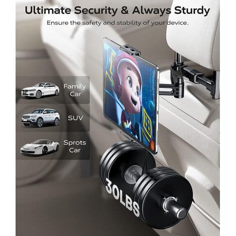 Bil tablet holder, justerbar nakkestøttemontering med 360° rotation til 4,4 til 11-tommer tablets - iPad, Galaxy Tab, Huawei Med