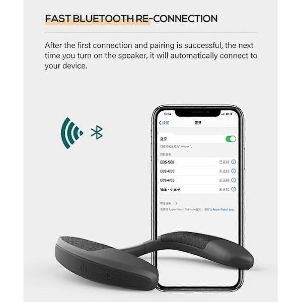 Trådlös Bluetooth-halshögtalare Bärbar Wearable Surround med Mikrofon Bas HIFI Halsband Högtalare