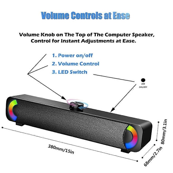 USB Computerhøjttaler, Desktop Soundbar, PC-højttalere Plug and Play