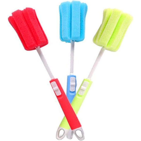 3 st Flaskrengöringsborste Skumsvamp Flaskborste Puff med 29 cm Långt Justerbart Handtag