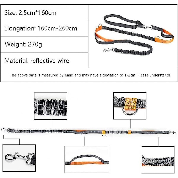 Håndfri Hundeleie, Justerbar Elastisk Joggeleie Med Refleks Søm For Hunder Opp Til 110 Kg GPI