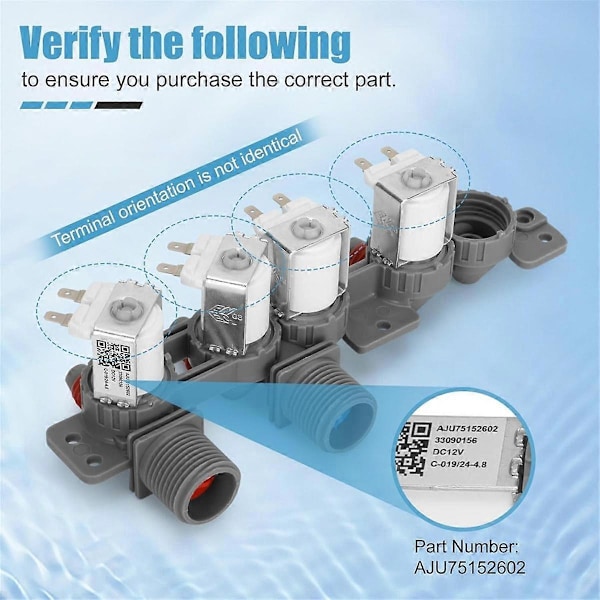 AJU75152602 Pesukoneen vedenotto venttiili korvaa osat 5221EA1008S 4873914 AP6335382 PS12580369 EAP12580369 DC12V