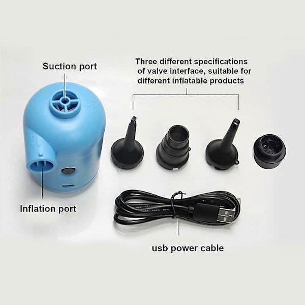 Elektrisk Luftpumpe, 2 i 1 Blå USB Bærbar Inflator / Deflator Multifunksjonell Elektrisk Inflator Elektrisk Inflatorpumpe, Elektrisk Luftmadrasspumpe, Inn