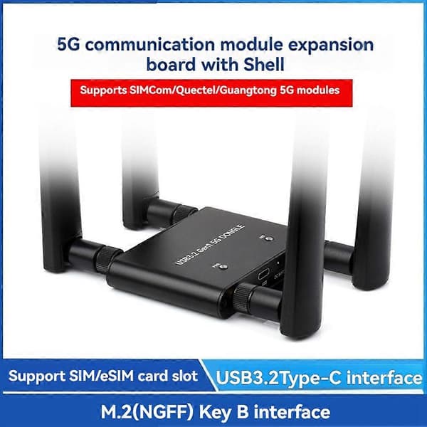 Waveshare USB 3.2 Gen1 5G DONGLE Expansionskort med 4 Antenner Aluminiumlegeringsskal Stöder M.2 K