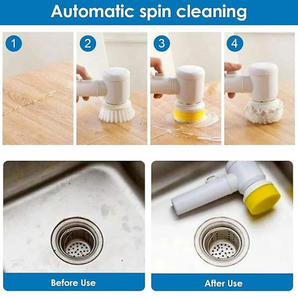 Elektrisk Spin Scrubber med 5 udskiftelige børstehoveder: Ideel til gulve og vægge