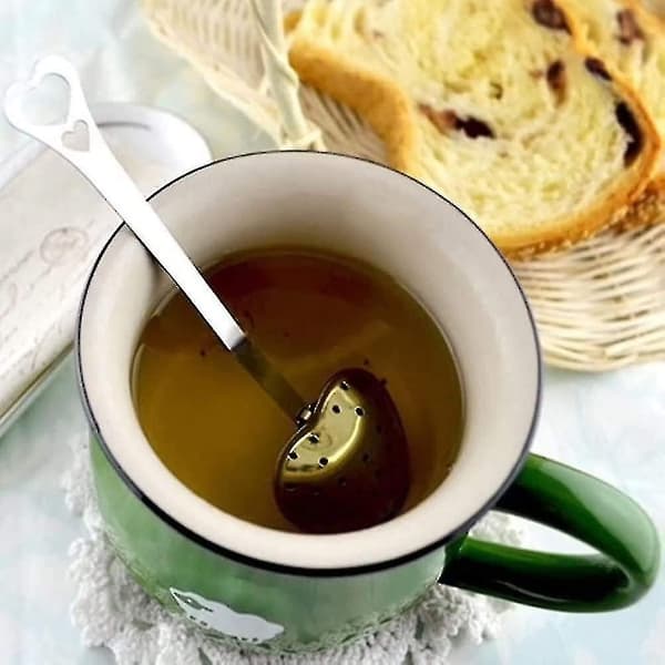 Rustfrit Stål Te-si Strainer Langt Greb Infuser Hjerteformet Te-infuser - 10 Stykker