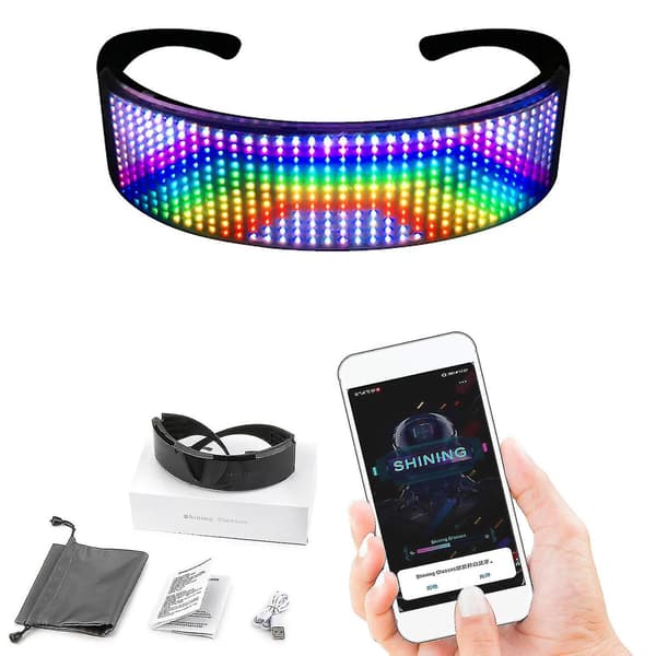 Tilpasselige LED Bluetooth-briller til voksne med blinkende display, gør-det-selv-tekstanimation