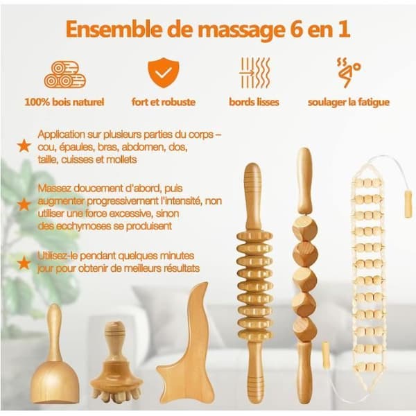 Massagesæt - Træterapi - 6-delt sæt - Anti-cellulite - Lymfedrænage - Naturtræ