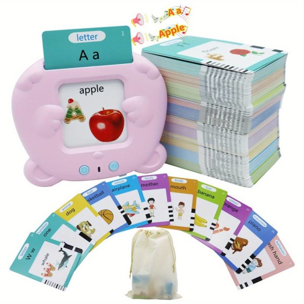 510 ord Alfabet Talende Flash-kort til småbørn, pædagogisk læring interaktivt legetøj, førskole Montessori talelegetøj pink