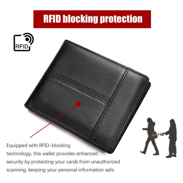 RFID-blockerande plånbok i äkta läder för män, svart
