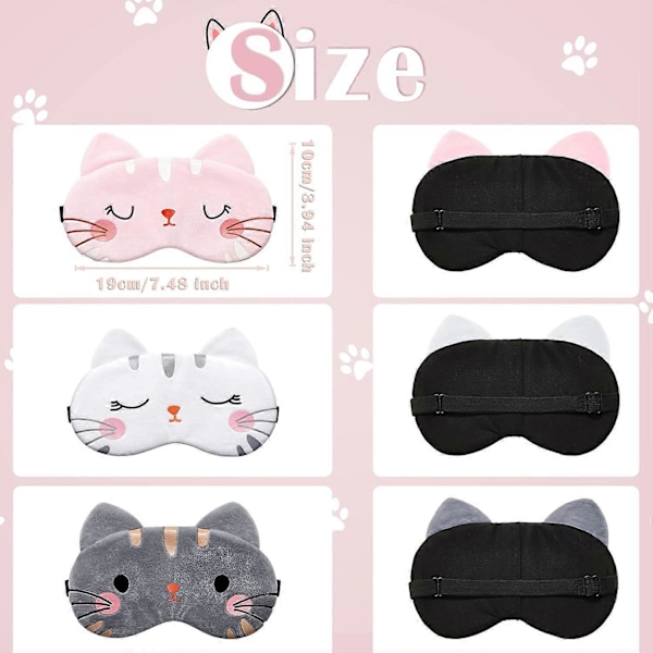 Söta ögonmasker kompatibla för sömn 3-pack Cartoon (Katt)