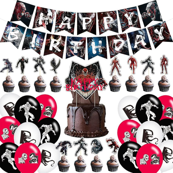 Venom-juhlapallokoristeet, 32 kpl Venom-teemaiset juhlakoristesarjat Syntymäpäiväkoristeet Venom-ilmapallot Set Birthday Banner -kakkupäälliset Kille