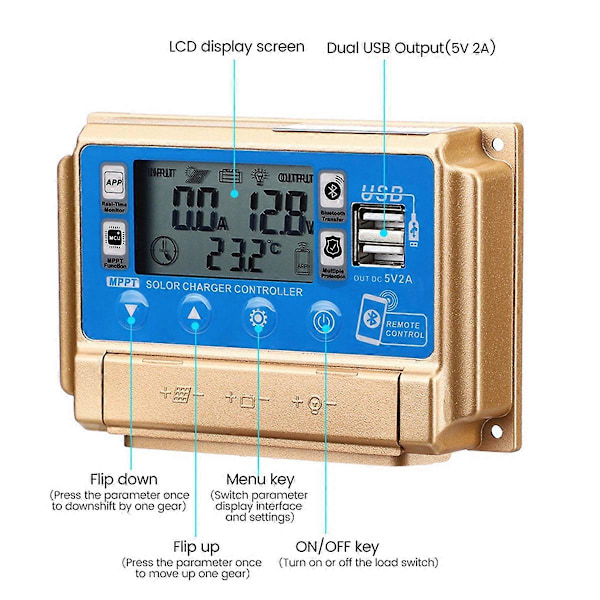 Solar Controller Adaptiv MPPT Solar Controller med Bluetooth 12V/24V Solar Charge Controller