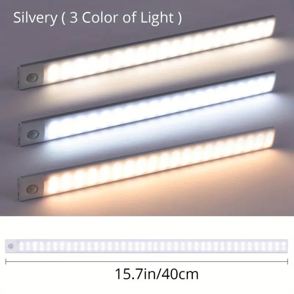 1 stk LED bevegelsessensor skaplys, skapbelysning for benkeskap, trådløs magnetisk USB oppladbar kjøkkennattlampe 40 cm