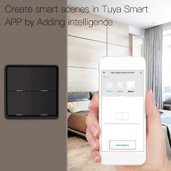 4-vejs Tuya ZigBee Trådløs 12 Scene Switch, Trykknap, Sort