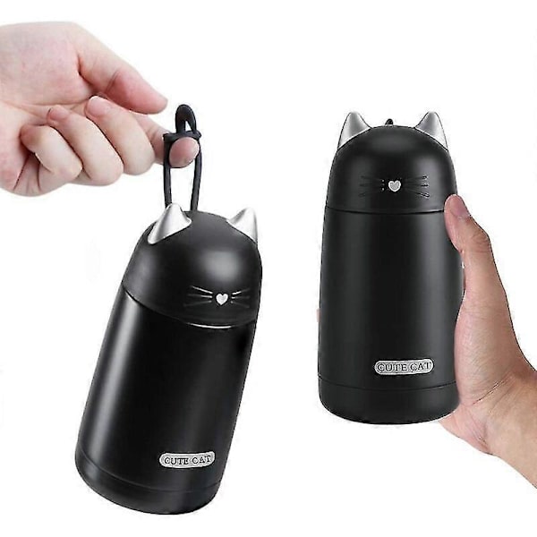 Kattmugg 330 Ml, Termo Form, Varmvattenflaska, Rostfritt Stål, Svart