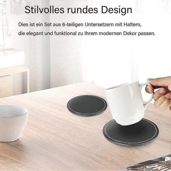 6-pak - Læder coasters - Coasters til glas, sort