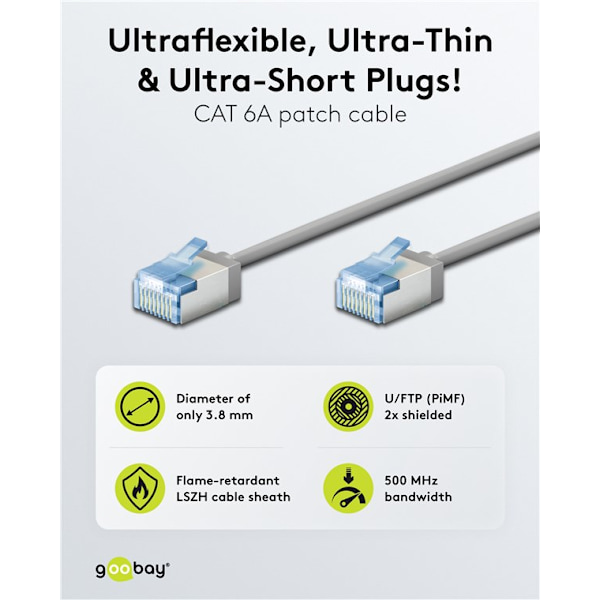 Ultrafleksibelt patchkabel CAT 6A, slankt, U/FTP, grå
