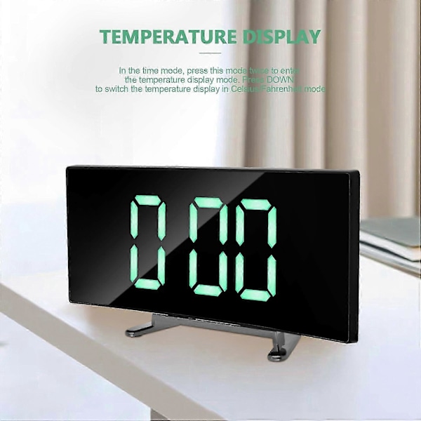 Digital Vekkerklokke, 7\" Buet Dimbar LED-Skjerm Digital Klokke for Barnerom, Grønn Stor Tall Klokke, Lett Smart Vekkerklokke Snooze Funksjon