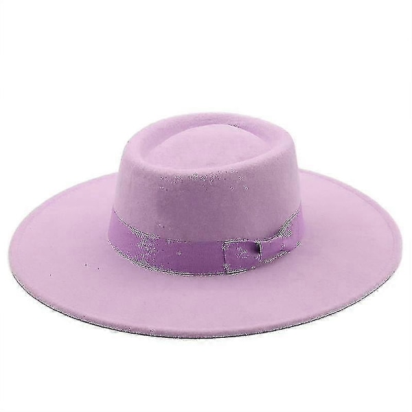 Hatter til menn og kvinner Ullfilt Bowlerhatt med sløyfe Flat topp stil Bred brem Lett Retro Klassisk-FARGE: lilla