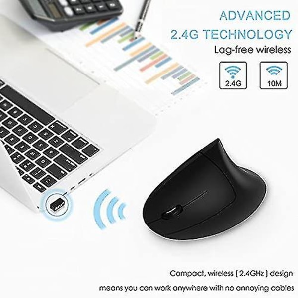 Venstrehåndet Mus, Trådløs 2.4g Usb Venstrehånd Ergonomisk Vertikal Mus, Mindre Støj - Sort