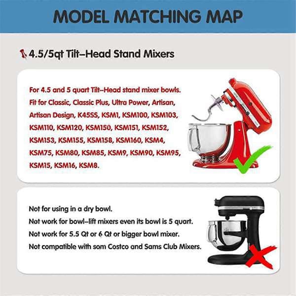 Flad dejkrog i rustfrit stål til KitchenAid 4,5-5 Quart Tilt-Head Stand Mixer Aid Attachme
