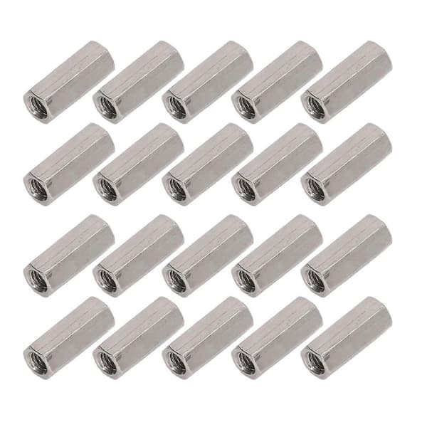 20 st Hex Koppling Mutter 304 Rostfritt Stål Rostfri Hontråd M5 Koppling Mutter Silver