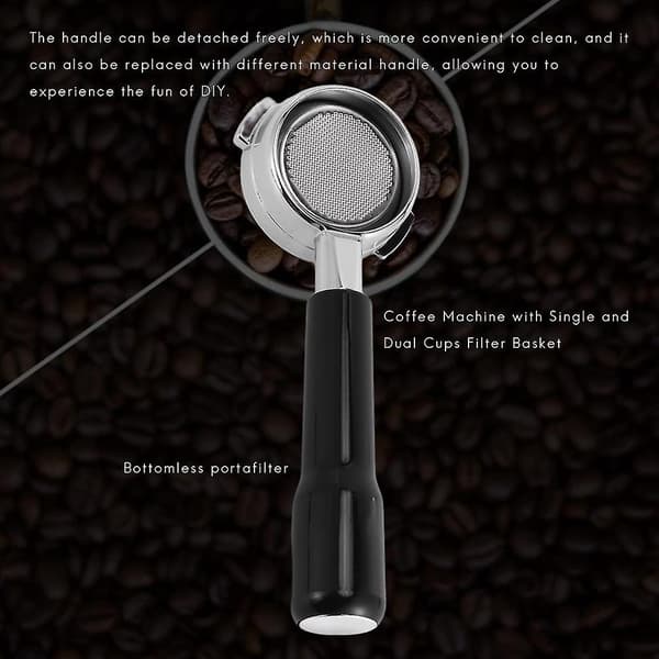 58mm Bottomless Espresso-maskin i rustfritt stål med enkelt- og koppfilterkurv
