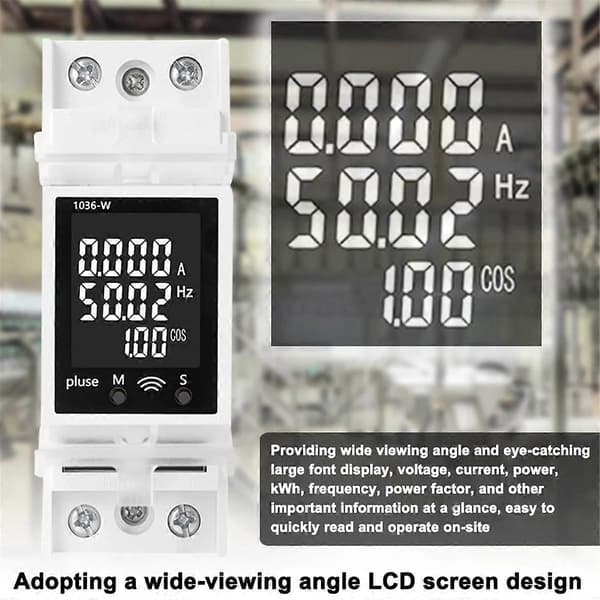 Tuya AC Digital Display Strøm- og Spændingsmåler Multifunktions Skinne Effektfaktor Digitalt Voltmeter