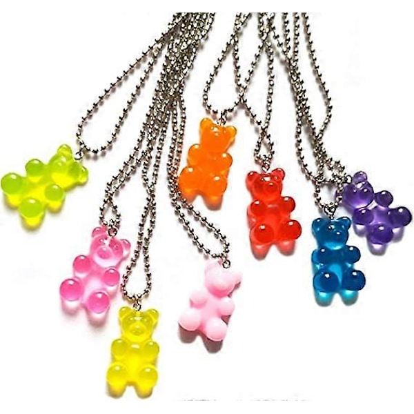 8 Pakke Sød Cool Farverig Harpiks Gummy Bear Bead Kæde Vedhæng Halskædet Sjove Sød Candy Farvet Tegneserie Dyr Halskæde Damer Piger Mænd Drenge Natklub