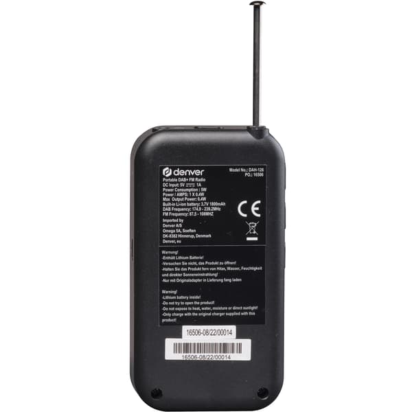 Radio FM DAB+ Lommeformat Genopladeligt batteri DAH-126 Sort