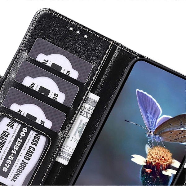 ABEEL Motorola Moto G04 4G / G24 4G Magneettikotelo Crazy Horse -kuvioinen lompakkopuhelinkotelo - Musta