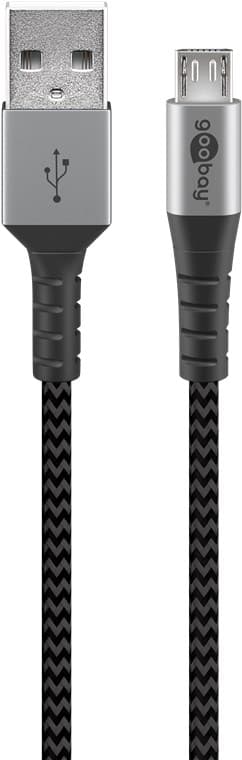 Micro-USB–USB-A-tekstiilikaapeli metallikoskettimilla 0,5 m